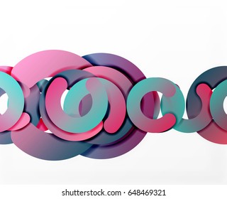 Circle geometric abstract background, colorful business or technology design for web. Paper round shapes - rings, geometric 3d style texture, banner