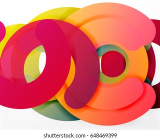 Circle geometric abstract background, colorful business or technology design for web. Paper round shapes - rings, geometric 3d style texture, banner