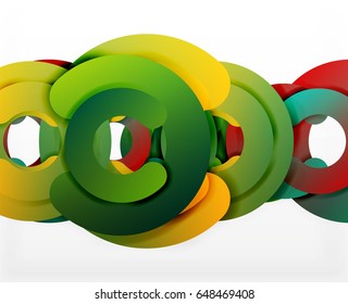 Circle geometric abstract background, colorful business or technology design for web. Paper round shapes - rings, geometric 3d style texture, banner