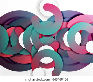 Circle geometric abstract background, colorful business or technology design for web. Paper round shapes - rings, geometric 3d style texture, banner