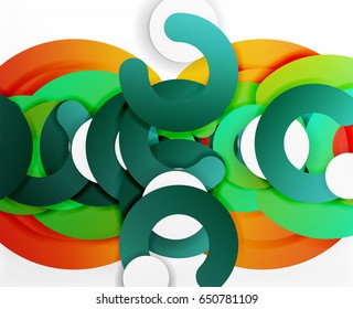 Circle geometric abstract background, colorful business or technology design for web. Paper round shapes - rings, geometric 3d style texture, banner