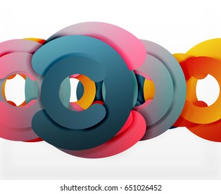Círculo geométrico abstrato fundo, colorido negócio ou design de tecnologia para web. Formas redondas de papel - anéis, textura geométrica 3d estilo, banner