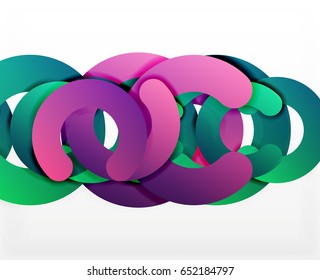 Circle geometric abstract background, colorful business or technology design for web. Paper round shapes - rings, geometric 3d style texture, banner