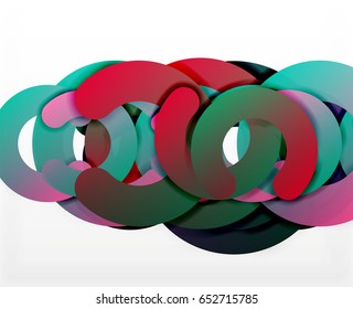 Antecedentes abstractos geométricos en círculo, negocios coloridos o diseño tecnológico para la web. Formas redondeadas de papel - anillos, textura geométrica de estilo 3d, pancarta