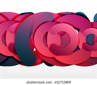 Circle geometric abstract background, colorful business or technology design for web. Paper round shapes - rings, geometric 3d style texture, banner