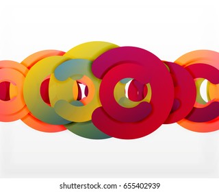 Circle geometric abstract background, colorful business or technology design for web. Paper round shapes - rings, geometric 3d style texture, banner