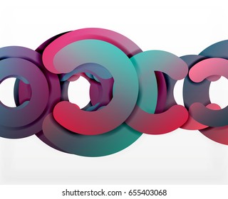 Circle geometric abstract background, colorful business or technology design for web. Paper round shapes - rings, geometric 3d style texture, banner