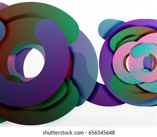 Circle geometric abstract background, colorful business or technology design for web. Paper round shapes - rings, geometric 3d style texture, banner
