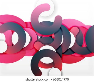 Circle geometric abstract background, colorful business or technology design for web. Paper round shapes - rings, geometric 3d style texture, banner