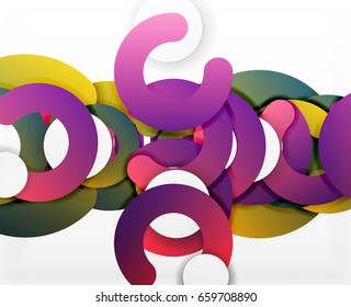 Circle geometric abstract background, colorful business or technology design for web. Paper round shapes - rings, geometric 3d style texture, banner