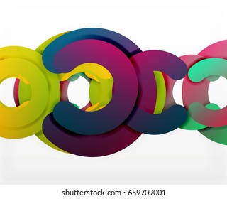 Circle geometric abstract background, colorful business or technology design for web. Paper round shapes - rings, geometric 3d style texture, banner