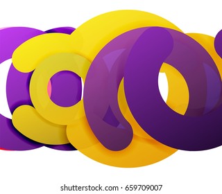 Circle geometric abstract background, colorful business or technology design for web. Paper round shapes - rings, geometric 3d style texture, banner