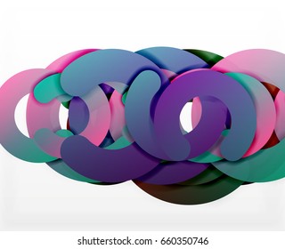Antecedentes abstractos geométricos en círculo, negocios coloridos o diseño tecnológico para la web. Formas redondeadas de papel - anillos, textura geométrica de estilo 3d, pancarta