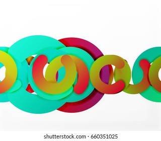 Circle geometric abstract background, colorful business or technology design for web. Paper round shapes - rings, geometric 3d style texture, banner