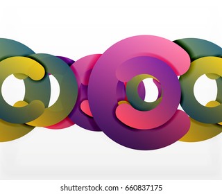 Circle geometric abstract background, colorful business or technology design for web. Paper round shapes - rings, geometric 3d style texture, banner