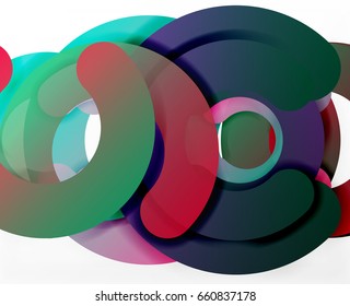 Antecedentes abstractos geométricos en círculo, negocios coloridos o diseño tecnológico para la web. Formas redondeadas de papel - anillos, textura geométrica de estilo 3d, pancarta