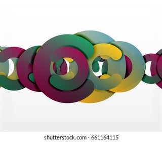 Circle geometric abstract background, colorful business or technology design for web. Paper round shapes - rings, geometric 3d style texture, banner