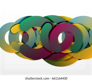 Circle geometric abstract background, colorful business or technology design for web. Paper round shapes - rings, geometric 3d style texture, banner