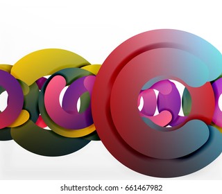 Circle geometric abstract background, colorful business or technology design for web. Paper round shapes - rings, geometric 3d style texture, banner