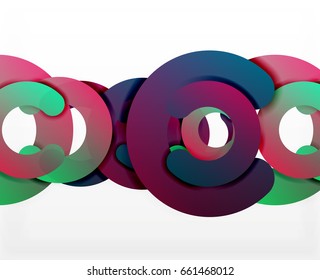 Circle geometric abstract background, colorful business or technology design for web. Paper round shapes - rings, geometric 3d style texture, banner