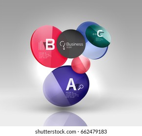Fondo abstracto geométrico circular, diseño comercial o tecnológico colorido para web sobre blanco con texto de muestra
