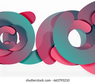 Circle geometric abstract background, colorful business or technology design for web. Paper round shapes - rings, geometric 3d style texture, banner