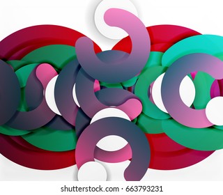 Circle geometric abstract background, colorful business or technology design for web. Paper round shapes - rings, geometric 3d style texture, banner