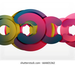 Circle geometric abstract background, colorful business or technology design for web. Paper round shapes - rings, geometric 3d style texture, banner