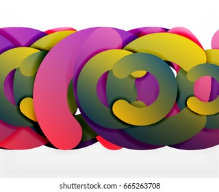 Circle geometric abstract background, colorful business or technology design for web. Paper round shapes - rings, geometric 3d style texture, banner