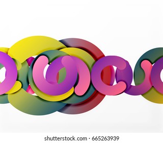 Circle geometric abstract background, colorful business or technology design for web. Paper round shapes - rings, geometric 3d style texture, banner