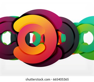 Circle geometric abstract background, colorful business or technology design for web. Paper round shapes - rings, geometric 3d style texture, banner