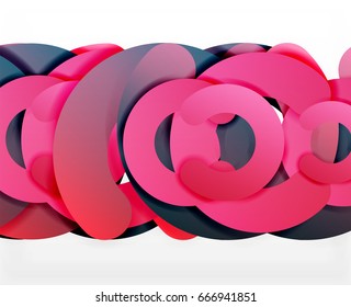 Circle geometric abstract background, colorful business or technology design for web. Paper round shapes - rings, geometric 3d style texture, banner