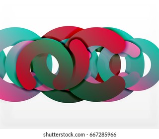 Circle geometric abstract background, colorful business or technology design for web. Paper round shapes - rings, geometric 3d style texture, banner