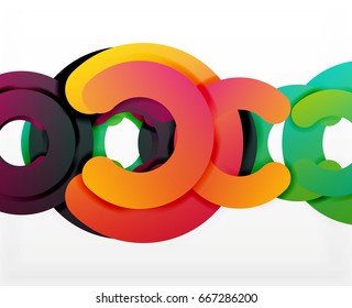 Circle geometric abstract background, colorful business or technology design for web. Paper round shapes - rings, geometric 3d style texture, banner