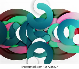 Círculo geométrico abstrato fundo, colorido negócio ou design de tecnologia para web. Formas redondas de papel - anéis, textura geométrica 3d estilo, banner