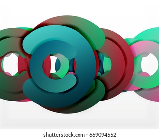 Circle geometric abstract background, colorful business or technology design for web. Paper round shapes - rings, geometric 3d style texture, banner