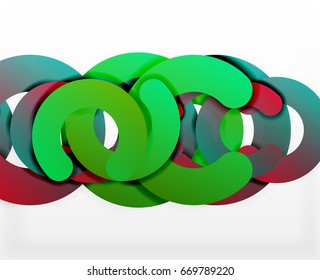 Circle geometric abstract background, colorful business or technology design for web. Paper round shapes - rings, geometric 3d style texture, banner