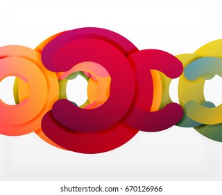 Circle geometric abstract background, colorful business or technology design for web. Paper round shapes - rings, geometric 3d style texture, banner