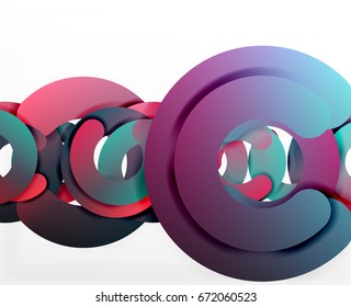 Circle geometric abstract background, colorful business or technology design for web. Paper round shapes - rings, geometric 3d style texture, banner