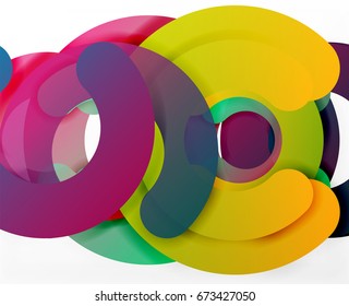 Circle geometric abstract background, colorful business or technology design for web. Paper round shapes - rings, geometric 3d style texture, banner