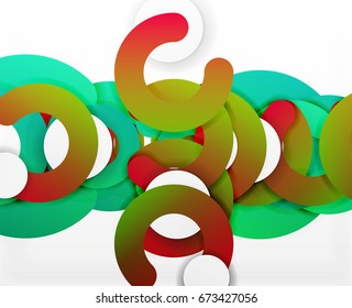 Circle geometric abstract background, colorful business or technology design for web. Paper round shapes - rings, geometric 3d style texture, banner