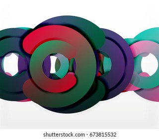 Circle geometric abstract background, colorful business or technology design for web. Paper round shapes - rings, geometric 3d style texture, banner