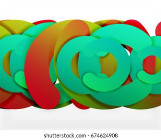Circle geometric abstract background, colorful business or technology design for web. Paper round shapes - rings, geometric 3d style texture, banner