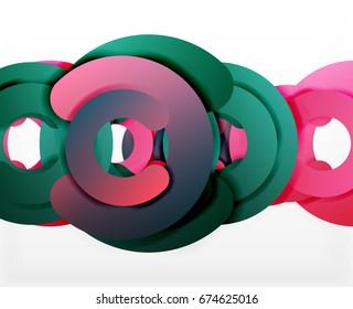 Circle geometric abstract background, colorful business or technology design for web. Paper round shapes - rings, geometric 3d style texture, banner