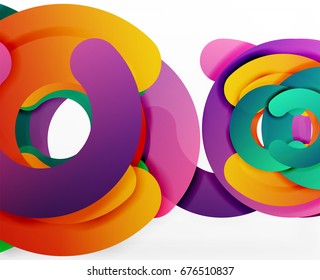Circle geometric abstract background, colorful business or technology design for web. Paper round shapes - rings, geometric 3d style texture, banner