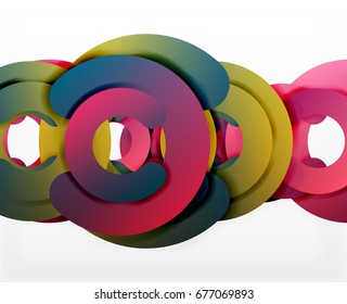 Circle geometric abstract background, colorful business or technology design for web. Paper round shapes - rings, geometric 3d style texture, banner
