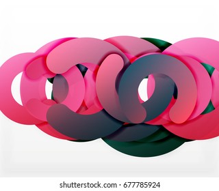 Circle geometric abstract background, colorful business or technology design for web. Paper round shapes - rings, geometric 3d style texture, banner