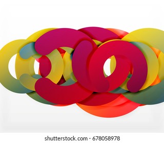 Circle geometric abstract background, colorful business or technology design for web. Paper round shapes - rings, geometric 3d style texture, banner