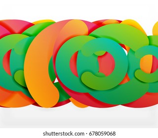 Circle geometric abstract background, colorful business or technology design for web. Paper round shapes - rings, geometric 3d style texture, banner