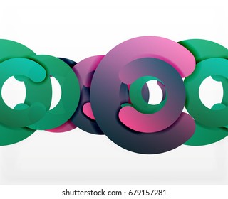 Circle geometric abstract background, colorful business or technology design for web. Paper round shapes - rings, geometric 3d style texture, banner